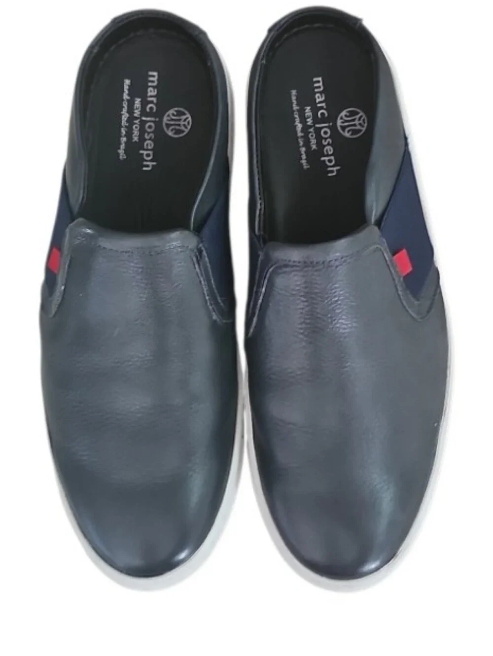 Marc Joseph NY Leather Slip On Mules Men 10.5 Navy Clogs Comfort Casual Shoes